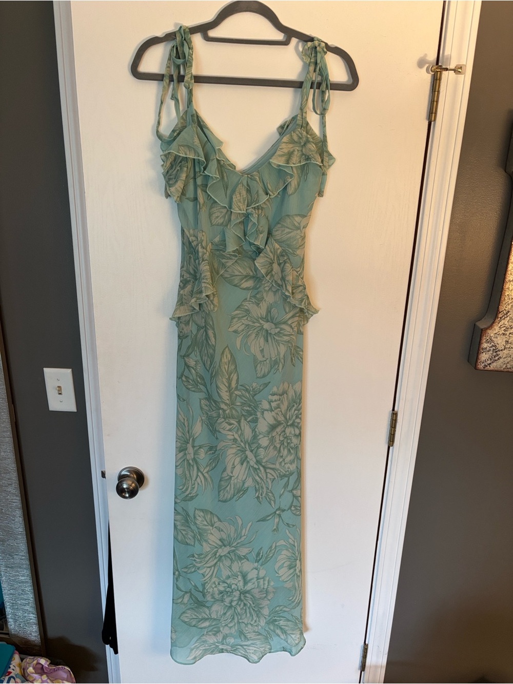 Taylor Multi Green Floral Ruffle Tie-Shoulder Maxi Dress